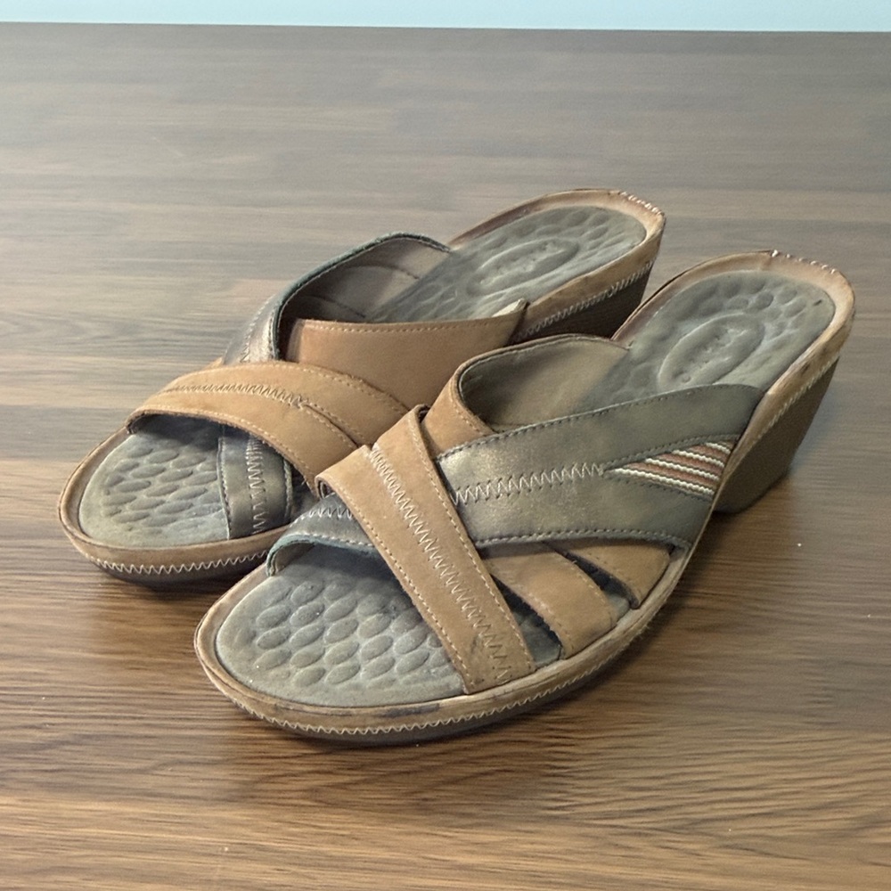Privo by Clarks Women Brown Leather Wedge Slide Sandals 76837 Size 6.5M